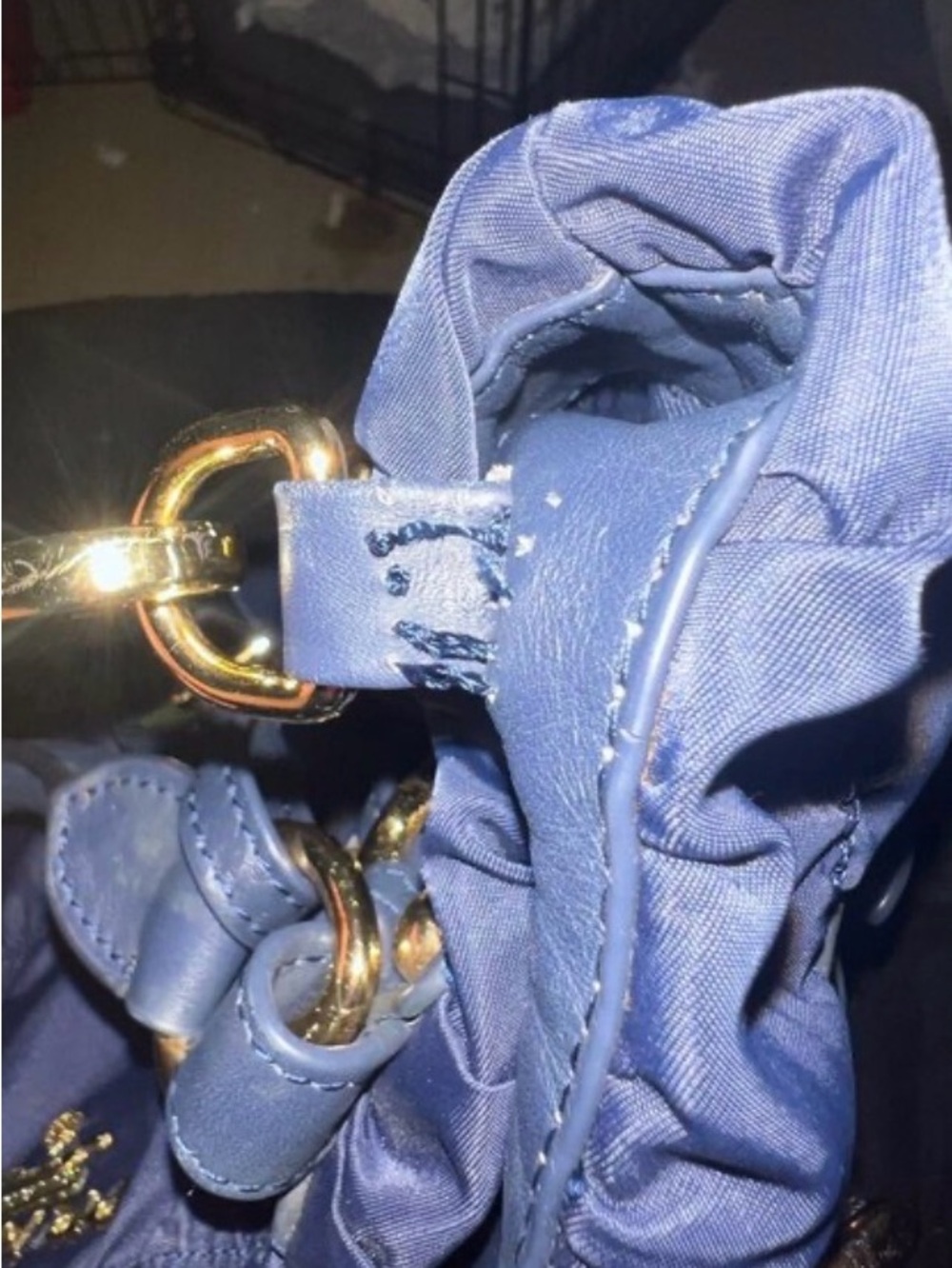 Prada Dark Blue Gathered Shoulder Bag - Picture 5 of 8